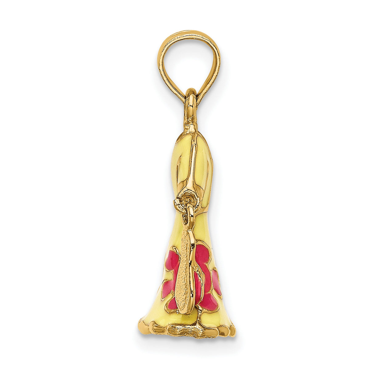 14k Yellow Gold Flamenco Dress Pendant with Red and Yellow Enamel and Movable Shoe Charm