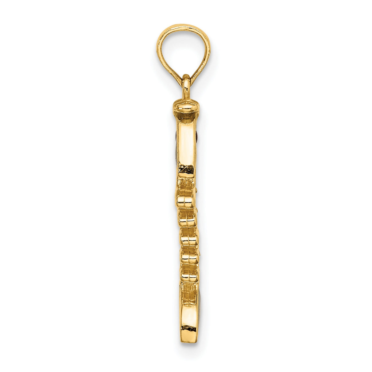 14k Yellow Gold Fishbone Pendant with Green Enamel, Stylized Eye and Scale Detailing