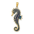 14k Yellow Gold Seahorse Pendant with Blue Enamel, Nautical Oceanic Theme for Women