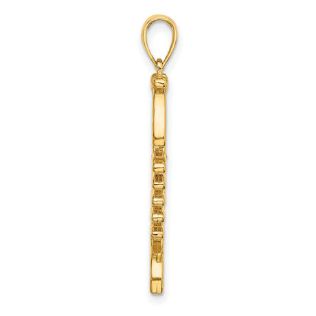14k Yellow Gold Fishbone Pendant with Green Enamel, Whimsical Skeleton Design