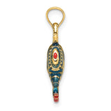 14k Yellow Gold Magic Lamp Pendant with Blue Enamel, Arabian Fantasy Design