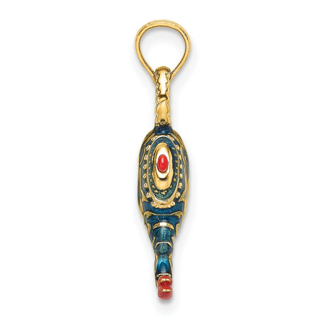 14k Yellow Gold Magic Lamp Pendant with Blue Enamel, Arabian Fantasy Design