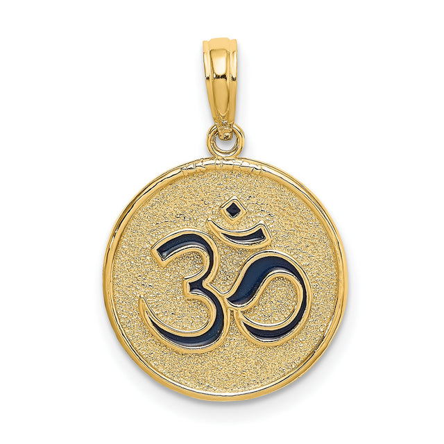 Enameled Ohm with Lotus Flower Reverse Charm Pendant in Real 14k Yellow Gold