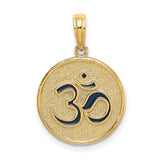 Enameled Ohm with Lotus Flower on Reverse Charm Pendant in Real 14k Yellow Gold