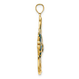 14k Yellow Gold Angelfish Pendant with Blue Enamel, Nautical Tropical Fish Design for Women