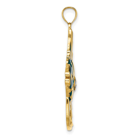 14k Yellow Gold Angelfish Pendant with Blue Enamel, Nautical Tropical Fish Design for Women