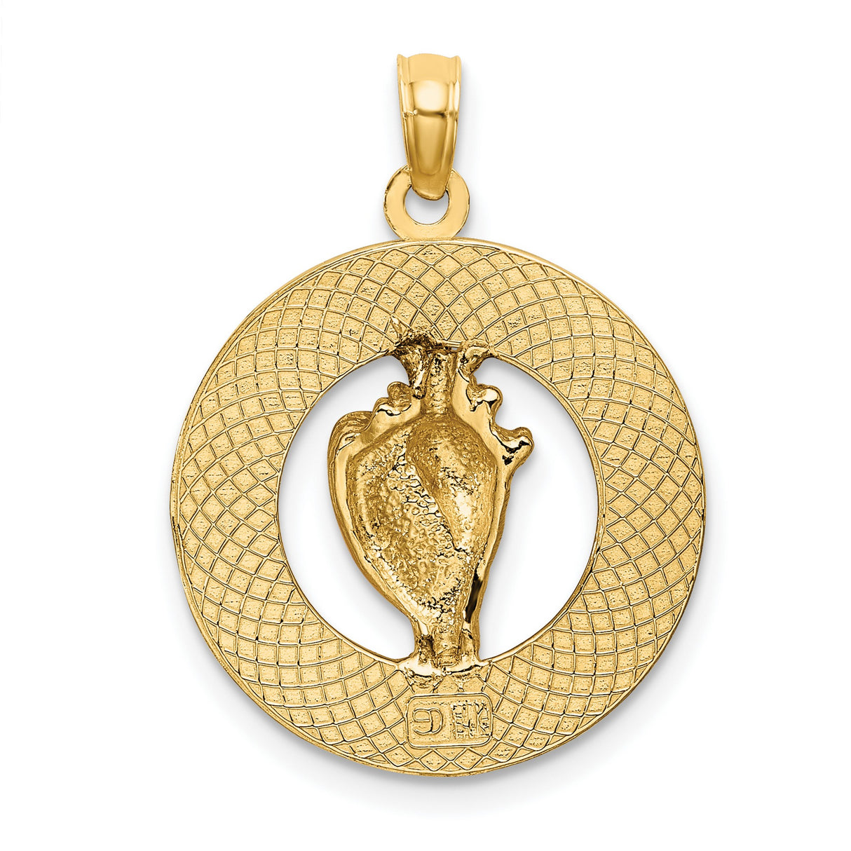 14k Yellow Gold Conch Shell Pendant with Pink Enamel, Coastal Travel Charm