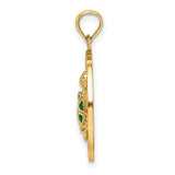 14k Yellow Gold Sea Turtle Pendant with Green Enamel, Turks and Caicos Tropical Charm