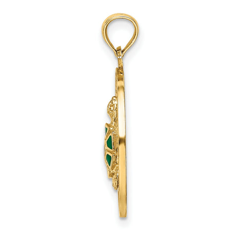 14k Yellow Gold Sea Turtle Pendant with Green Enamel, Turks and Caicos Tropical Charm