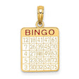 14k Yellow Gold Bingo Card Pendant with Red Enamel Lettering, Fun Game Board Design