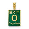 14k Yellow Gold Cape May Pendant with Green Enamel Road Sign Exit 0 Design