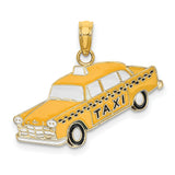 Enamel Taxi Charm Pendant in Real 14k Yellow Gold