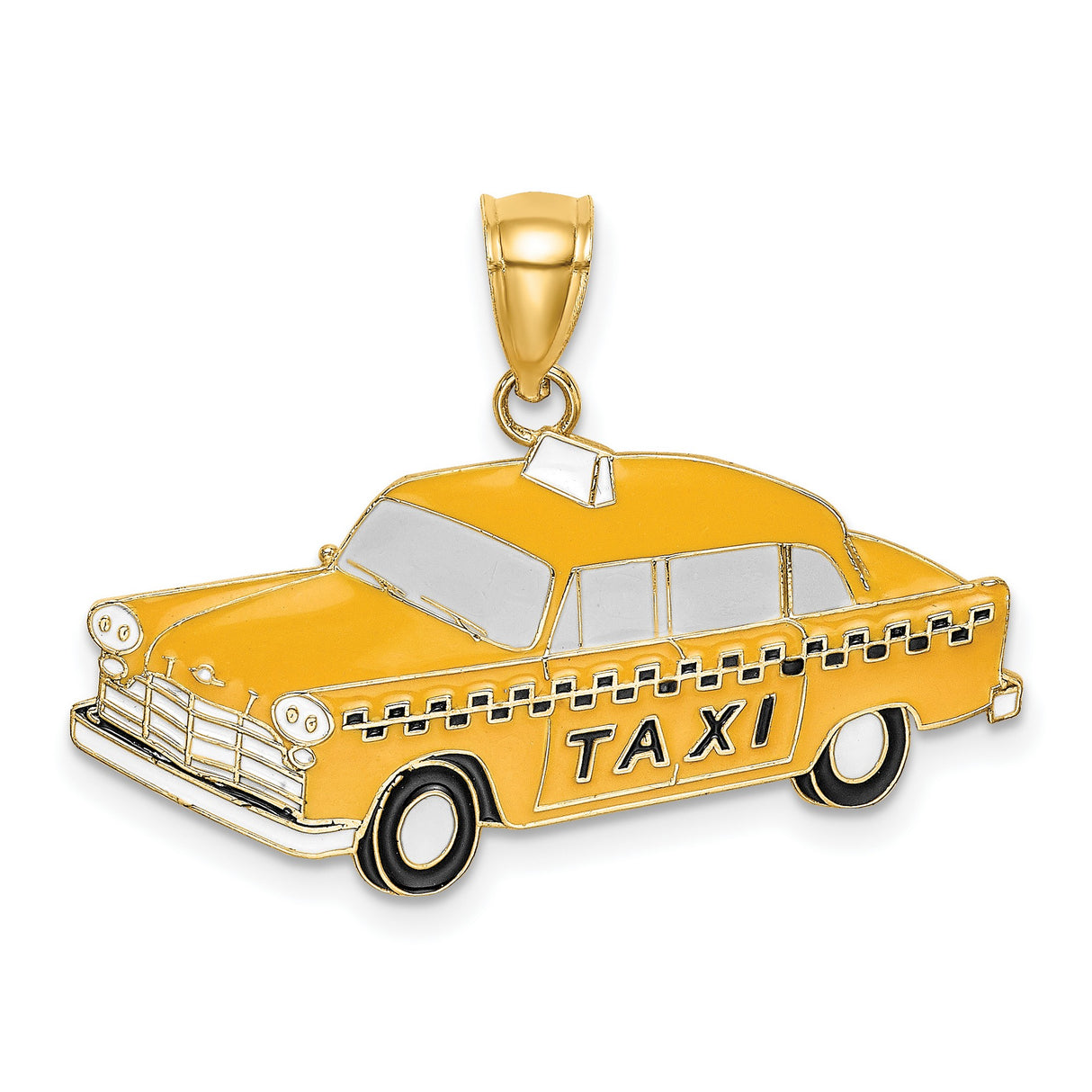 14k Yellow Gold Taxi Cab Pendant, Classic Checker Design, New York City Charm