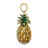 14k Yellow Gold Pineapple Pendant with Green Enamel, Tropical Fruit Charm for Women