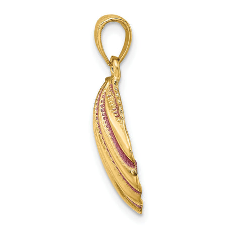 14k Yellow Gold Scallop Shell Pendant with Pink Enamel, Camino Symbol, Christian Jewelry for Women