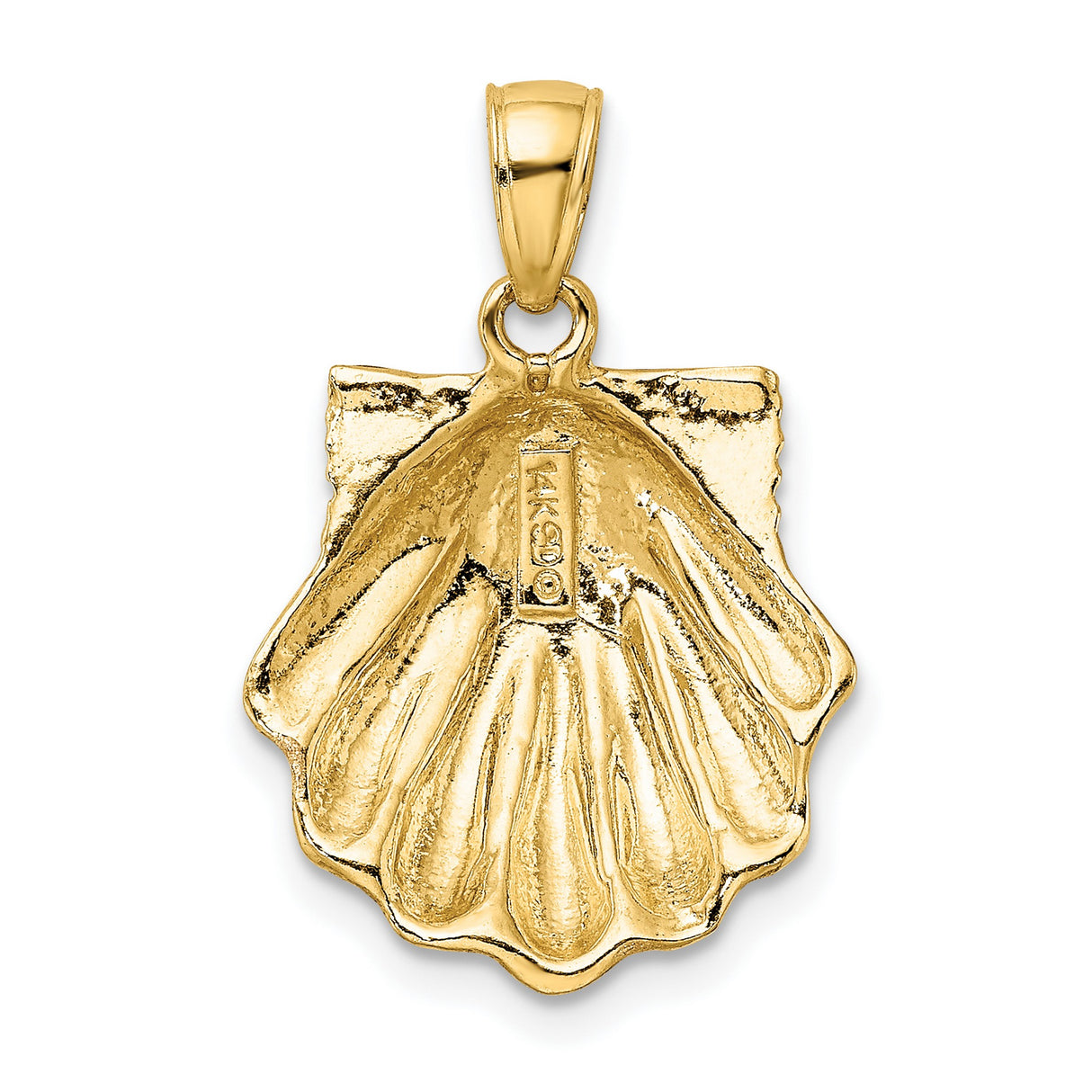 14k Yellow Gold Scallop Shell Pendant with Pink Enamel, Camino Symbol, Christian Jewelry for Women