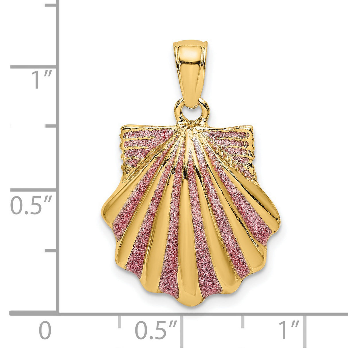 14k Yellow Gold Scallop Shell Pendant with Pink Enamel, Camino Symbol, Christian Jewelry for Women