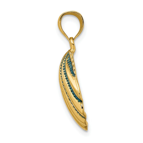 14k Yellow Gold Shell Pendant with Blue Enamel, Camino de Santiago Religious Charm