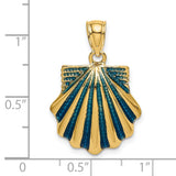 14k Yellow Gold Shell Pendant with Blue Enamel, Camino de Santiago Religious Charm