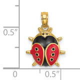 14k Yellow Gold Ladybug Pendant with Red and Black Enamel, Dainty Nature Charm for Women