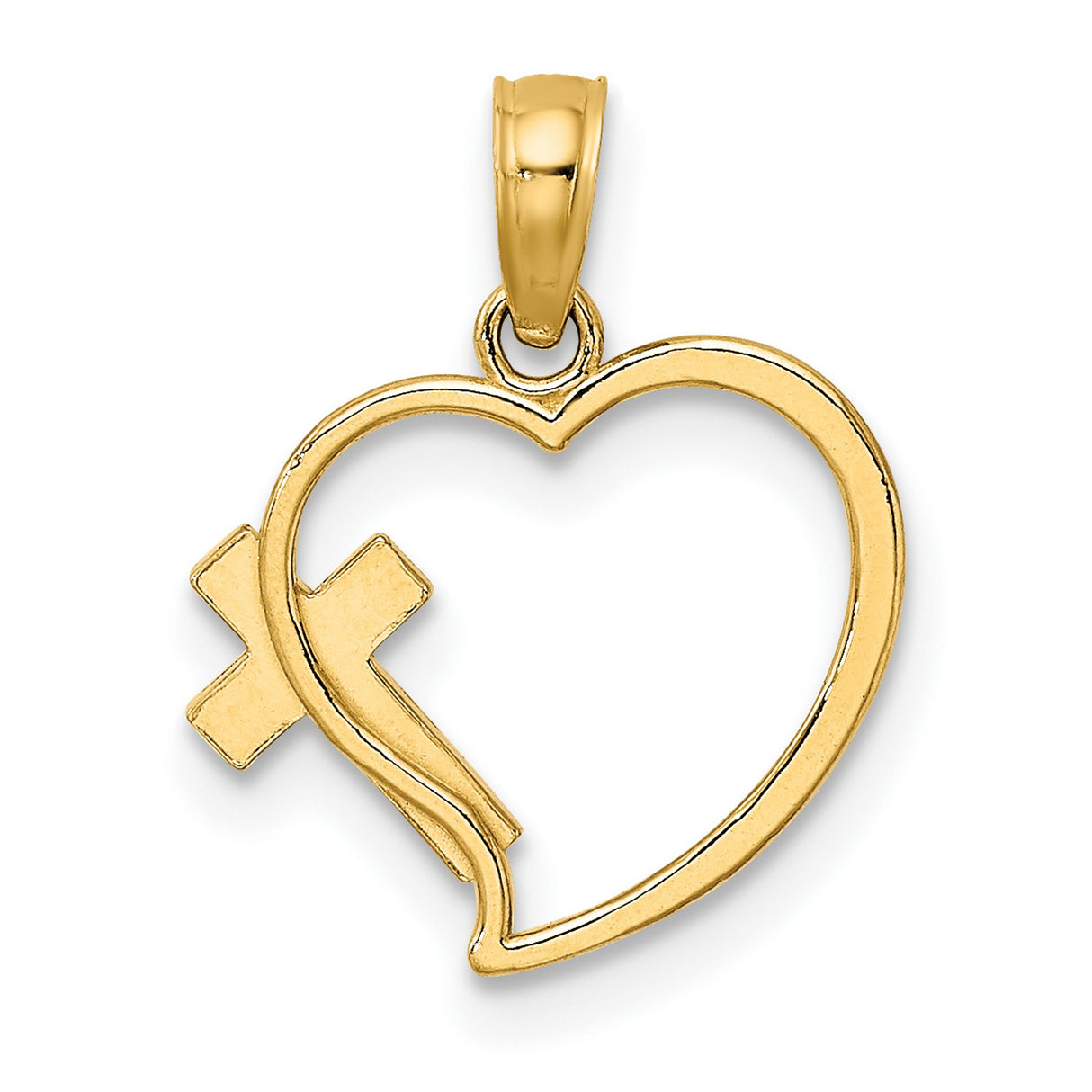 Enamel Cross and Heart Charm Pendant in Real 14k Yellow Gold