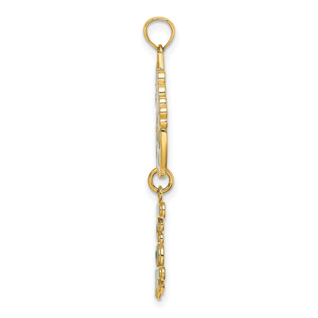 14k Yellow Gold Pendant with Green Enamel Horseshoe, White Flower Accents, Luck Charm