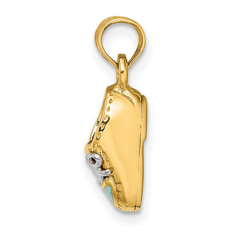 14k Two-Tone Gold Baby Shoe Pendant with Bow and Light Blue Enamel Accents