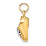 14k Multi-Tone Gold Ballet Slipper Pendant with Pink Enamel and Rhodium Bow Accent, Dance Charm for Women or Girls