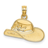 14k Yellow Gold Hat Pendant with Red Enamel Sun Hat Design and Flower Accent