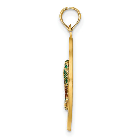 14k Yellow Gold Pendant with Enamel Palm Trees, Sarasota Tropical Beach Charm