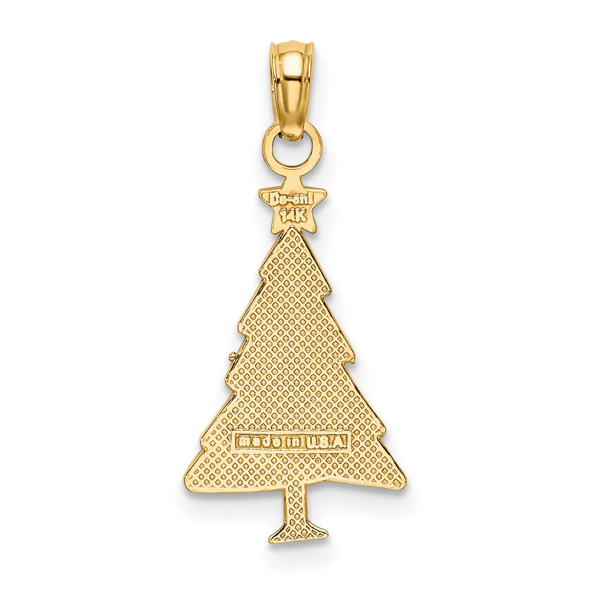 14k Yellow Gold Christmas Tree Pendant with Green Enamel and Red Star Topper