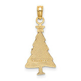 14k Yellow Gold Christmas Tree Pendant with Green Enamel and Red Star Topper