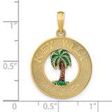14k Yellow Gold Pendant with Enamel Palm Tree, Tropical Key West Charm