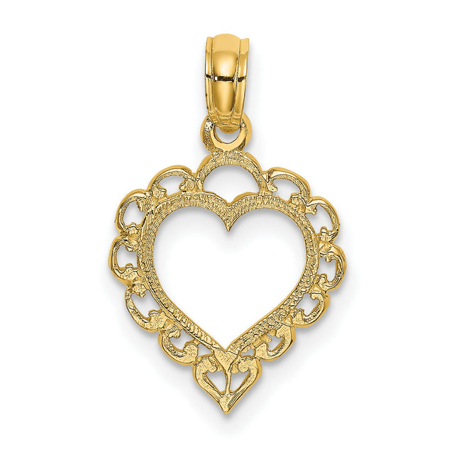 14k Yellow Gold Heart Pendant with Openwork Filigree Design, Romantic Jewelry for Women