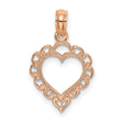14k Rose Gold Heart Pendant with Filigree and Openwork Design, Symbol of Love and Romance