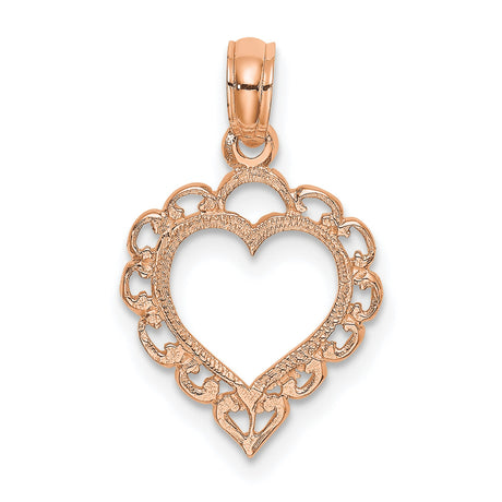 14k Rose Gold Heart Pendant with Filigree and Openwork Design, Symbol of Love and Romance