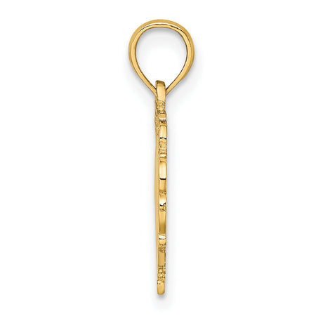 14k Yellow Gold Heart Pendant with Love Symbol and Ornate Filigree Border