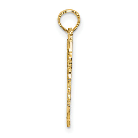 14k Yellow Gold Heart Pendant with Openwork Floral Scrollwork and Filigree Vine Design
