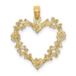14k Yellow Gold Heart Pendant with Openwork Floral Scrollwork and Filigree Vine Design