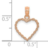 14k Rose Gold Heart Pendant with Twisted Rope Design, Minimalist Open Heart Charm for Women
