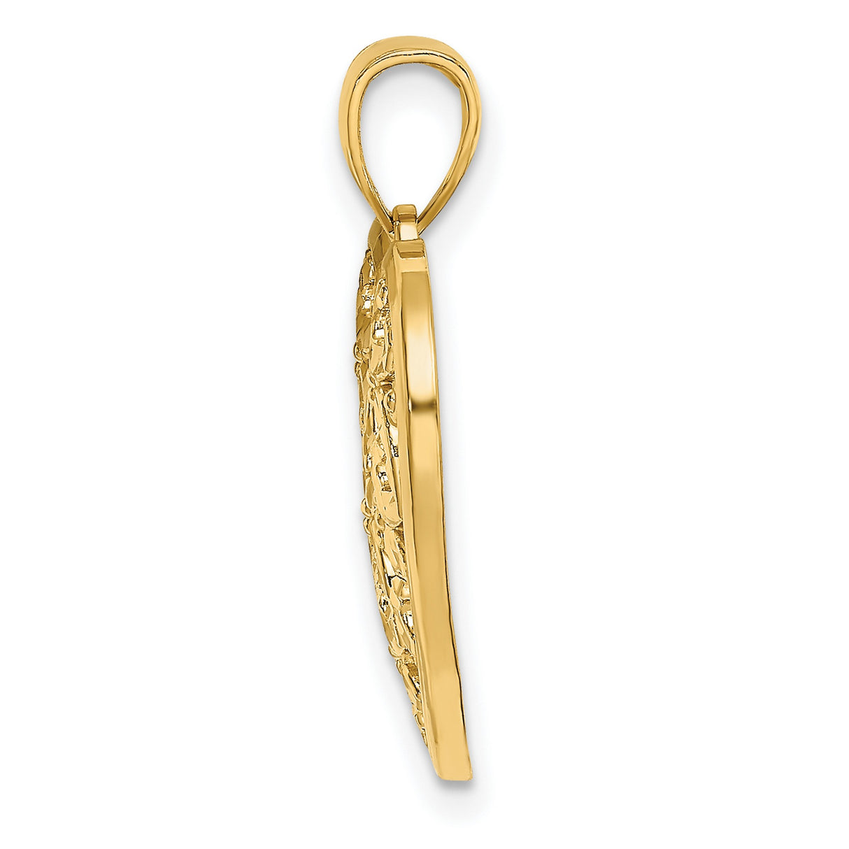 14k Yellow Gold Heart Pendant with Textured Cutout Openwork Design