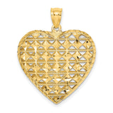 14k Yellow Gold Heart Pendant with Open Lattice Design, Puffed Lightweight Charm for Women
