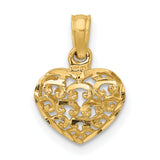 14k Yellow Gold Heart Pendant with Openwork Filigree Design, Romantic Fine Jewelry Charm