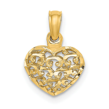 14k Yellow Gold Heart Pendant with Openwork Filigree Design, Romantic Fine Jewelry Charm