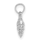 14k White Gold Heart Pendant with Open Filigree Scroll and Floral Design