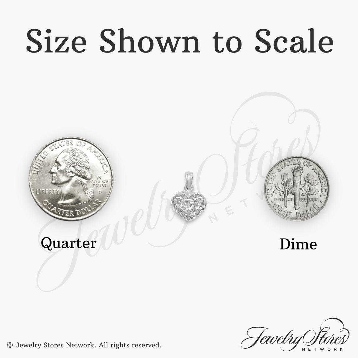 14k White Gold Heart Pendant with Open Filigree Scroll and Floral Design