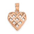 Polished 3-D Diamond-cut Puffed Heart Charm Pendant in Real 14k Rose Gold