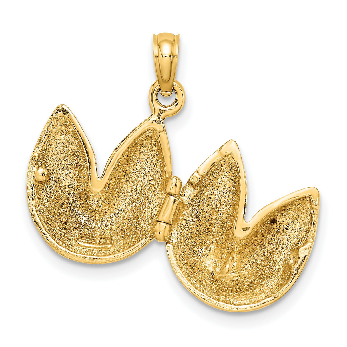 14k Yellow Gold Fortune Cookie Locket Pendant, Hinged Design, Good Luck Charm for Women