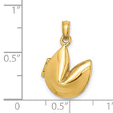 14k Yellow Gold Fortune Cookie Locket Pendant, Hinged Design, Good Luck Charm for Women