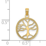 14k Yellow Gold Tree of Life Pendant with Openwork Design in Beaded Circle Frame